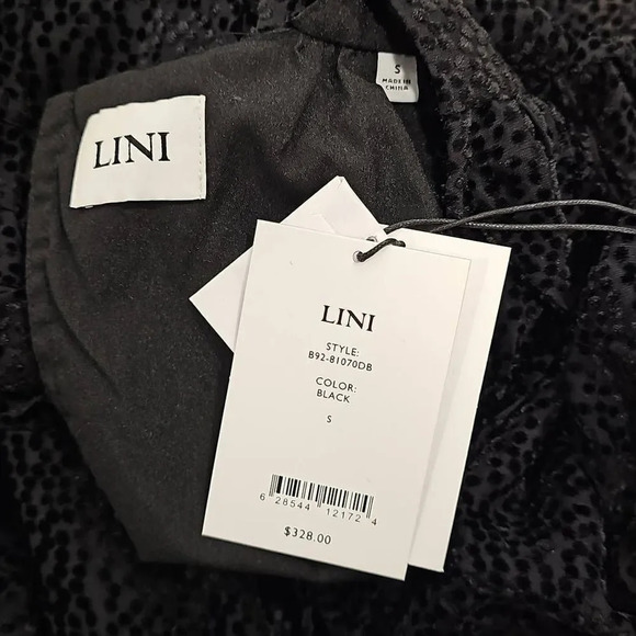 New LINI Gemma Velvet Polka Dot Long Sheer Sleeves Mini Cocktail Dress S - Picture 10 of 13
